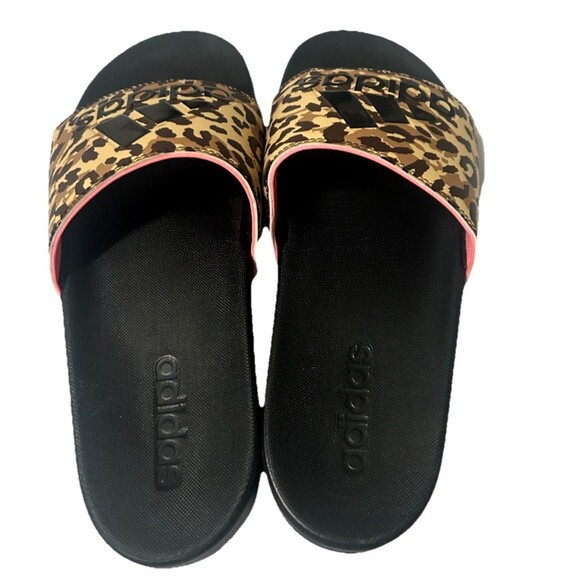 Adidas Adilette Comfort Slide Women's 8 Black Brown Leopard Sandals GZ6412 - Picture 5 of 9